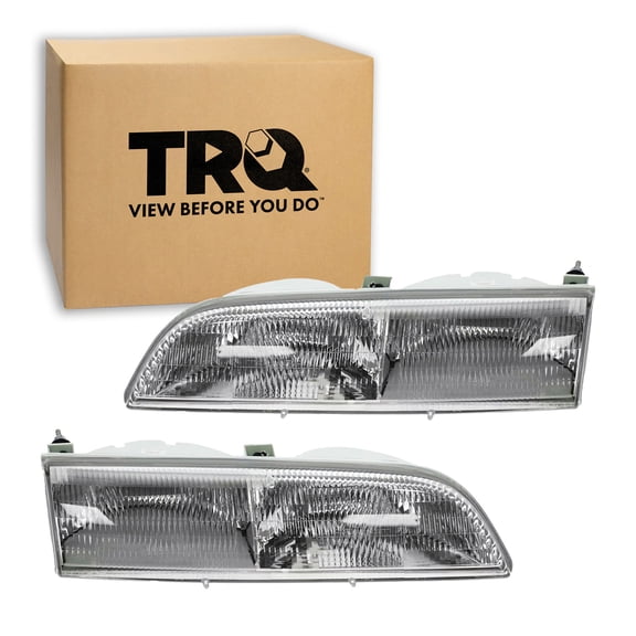TRQ 2 Piece Headlight Assembly Set Driver & Passenger Side Fits Ford Thunderbird 1989-1993 FO2502115 FO2503110 E9SZ-13008-A E9SZ-13008-B E9SZ13008A E9SZ13008B