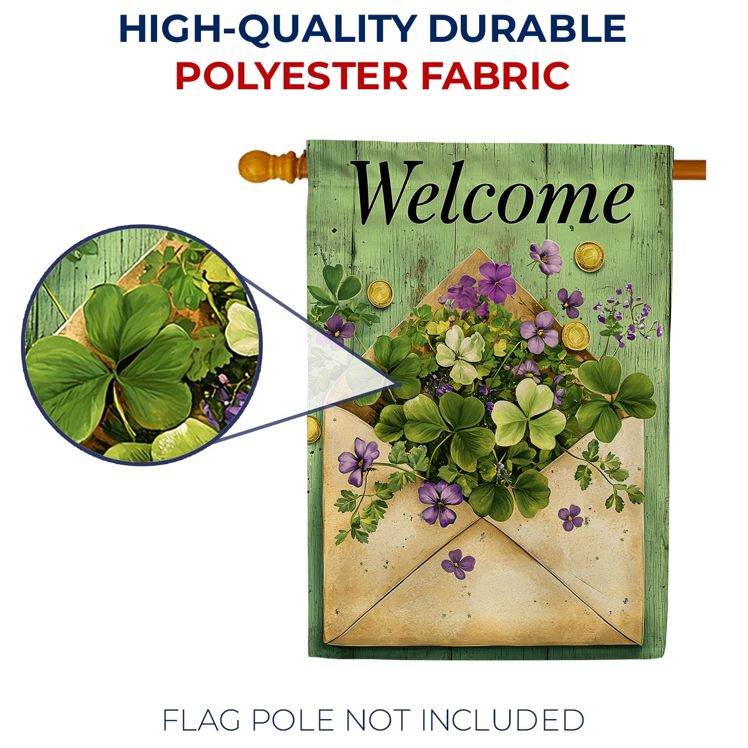 America Forever Welcome Shamrock Violet House Flag, 28 x 40 inch Double Sided, St Patrick Day Clover Purple, Irish Spring Lucky Flower Flag