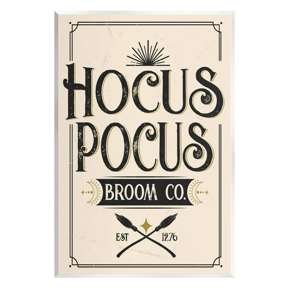 Stupell Industries Vintage Hocus Pocus Broom Sign Graphic Art Unframed Art Print Wall Art, Design by Angela Nickeas