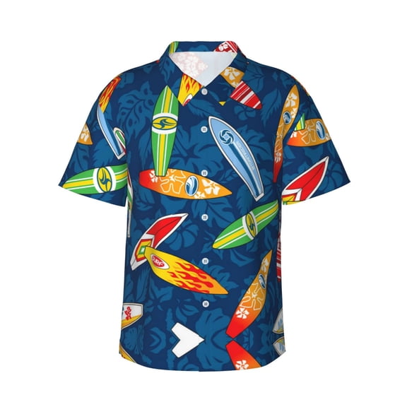 Various Surfboard Hawaiian Shirts For Men, Summer Short-Sleeve Relaxed-Fit Button-Down Shirts Small