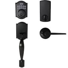 Defiant Castle Matte Black Door Handleset with Castle Electronic Keypad Deadbolt with Freedom Interior Door Lever