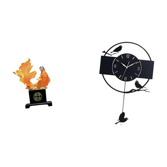 Escultura de pez,Escultura de pez,decoración para el hogar,figurita de carpa,buena suerte,Estatuas decorativas de animales,artesanías de resina modernas,Reloj de pared,Reloj de pared colgante