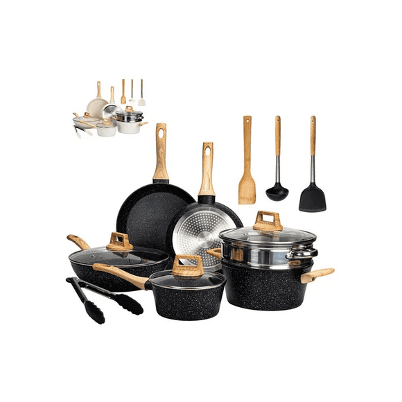 Kit Batería De Cocina 13pz Medical Stone Antiadherente Ollas Xtellar negro