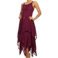 thumbnail image 3 of Sakkas Lady Mary Jacquard Corset Style Bodice Lightweight Handkerchief Hem Dress - Wine - One Size, 3 of 5