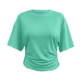 thumbnail image 6 of Dvprdro Womens Side Ruched Crew Neck T Shirts Short Sleeve Solid Color Slim Fit Casual Summer Tops, 6 of 8
