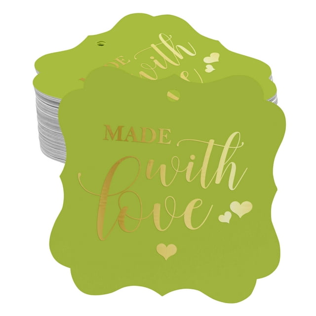 Inkdotpot Pack Of 50 Made With Love Wedding Paper Tags DIY Craft Bracket Shape Real Gold Foil Hang Tags