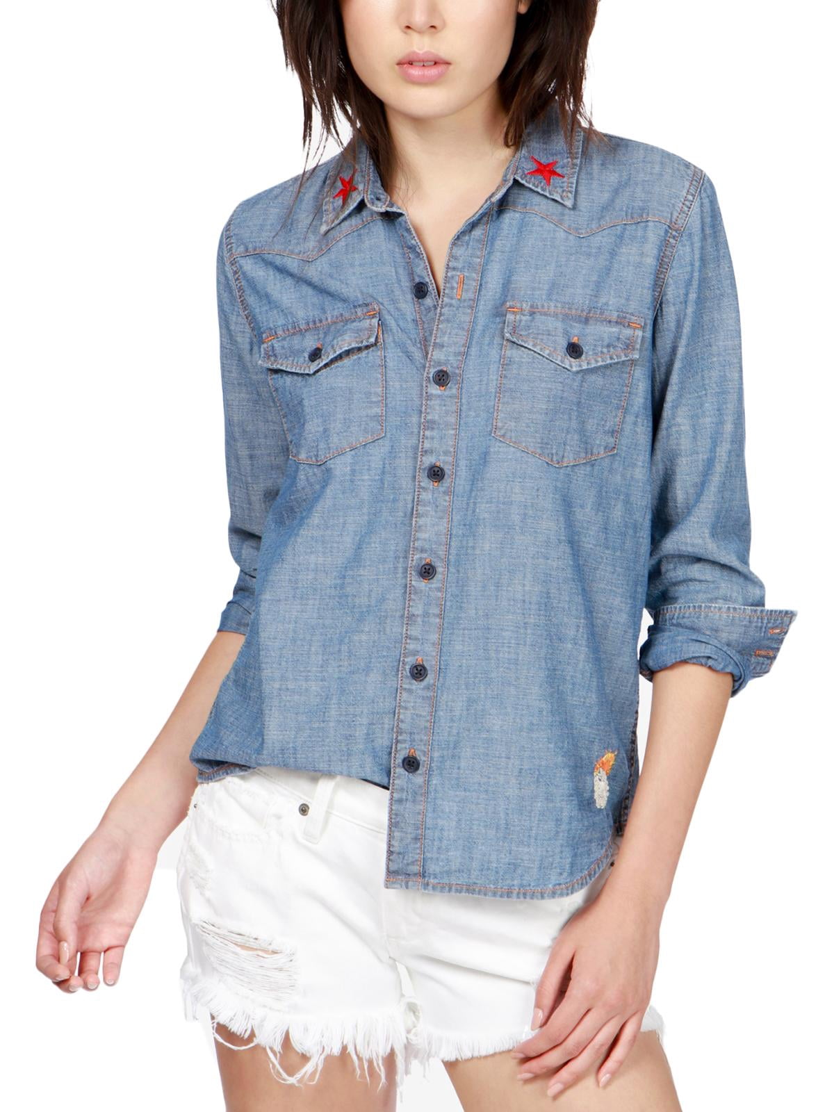 Womens Denim Embroidered Western 