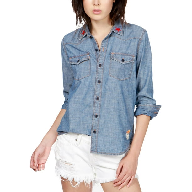 Lucky Brand - Lucky Brand Womens Denim Embroidered Western Top Blue M ...
