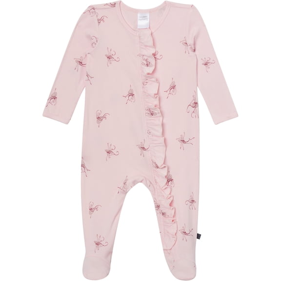 Modern Moments by Gerber Neutral Two-Way Zip Viscose Ruffled Sleep ´N Play Footed Pajamas, Sizes Newborn - 6/9 Months