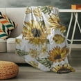 thumbnail image 5 of Farm Sunflower Blanket Soft Flannel Fleece Throw Blanket, 50"x60" Watercolor Summer Floral Warm Cozy Comfort Blankets Bedspread for Bed Sofa Couch All Seasons Use Retro Blossom Flower, 5 of 6