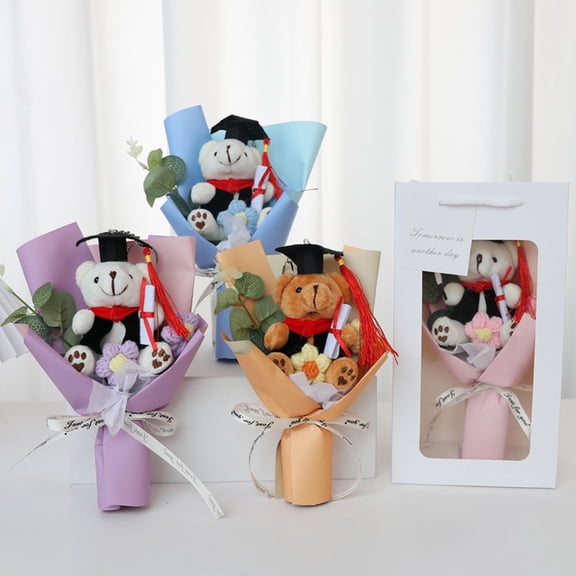 Ouuluon Flower Bouquet Artificial Silk Flower Bouquet with Tote Bag, Graduation Season Keepsake Gift for Classmates Friends Family