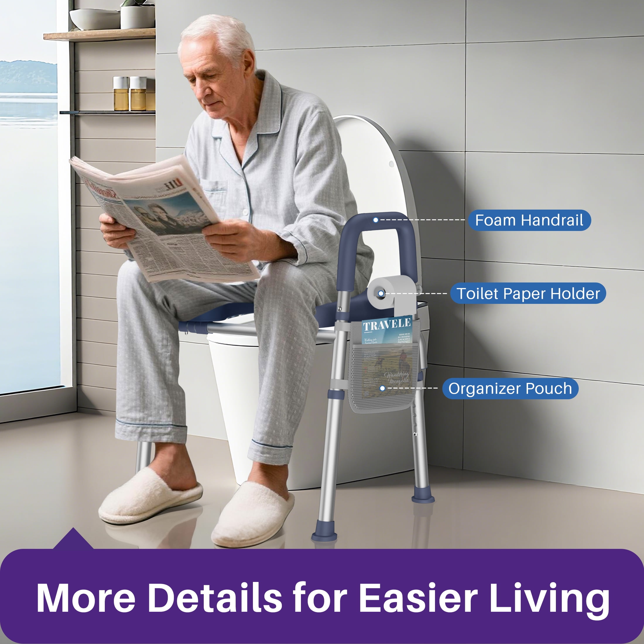 KEKOY Toilet Seat Riser for Seniors, Raised Toilet Seat with Handles, FSA HSA Eligible 400lb Elevated Toilet Risers, Tool-Free Assembly with Adjustable Height & Width