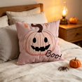thumbnail image 6 of Pink Halloween Pumpkin Pillow Covers, 18''x18'' Boo Ghost Decor | Fabric Pink Halloween Pillow Covers with Pumpkin Ghost Design, Sofa Bedroom Fall Decor, 6 of 6