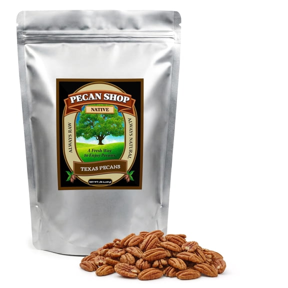 Pecan Shop Raw Unpasteurized Shelled Texas Native Pecans, Wild-Harvested and Tested Pesticide-Free Pecan Halves in Oxygen-Barrier Bag for Peak Freshness - 5 lb