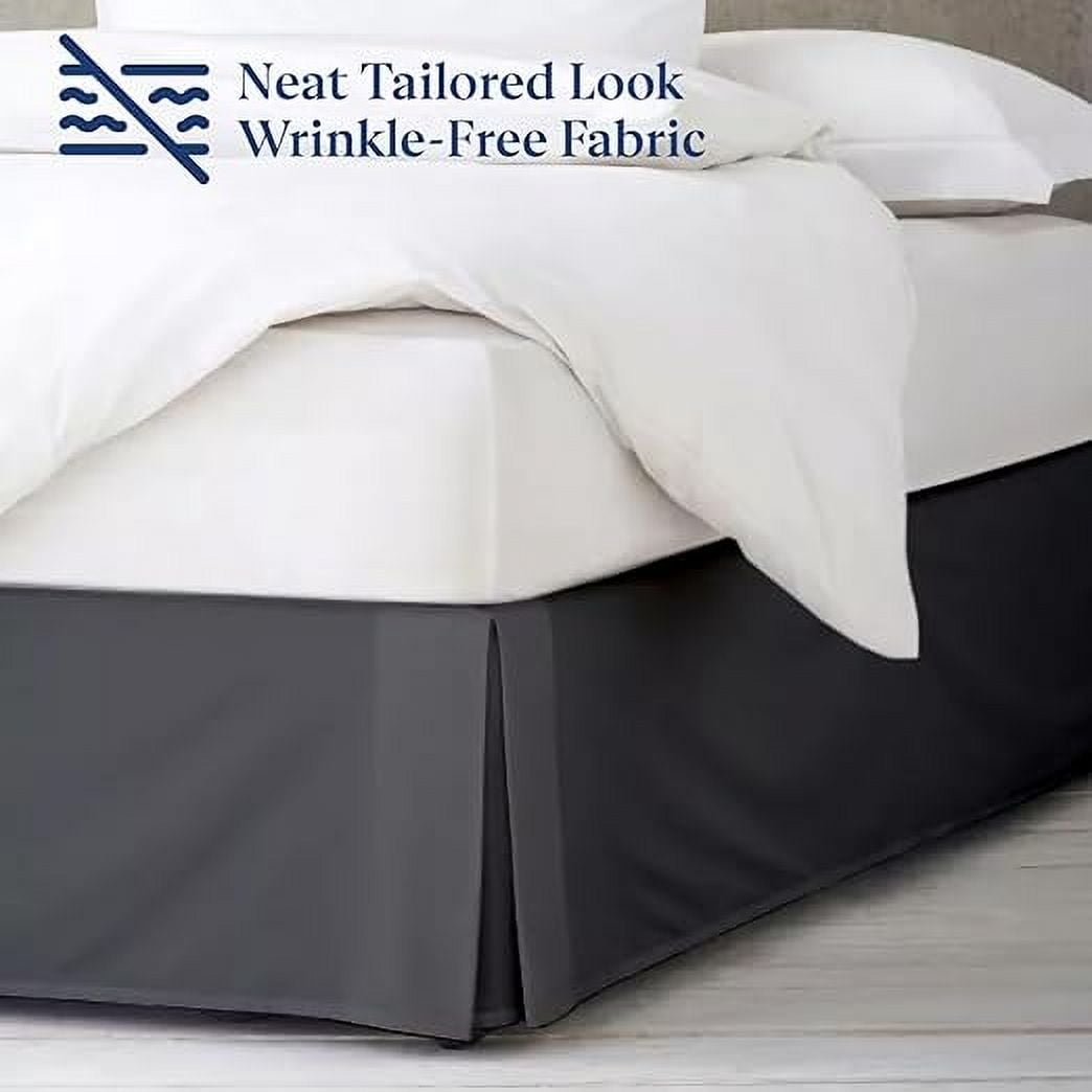 Hotel Quality Pleated Twin Bed Skirt with Split Corners – 18 Inch Tailored Drop Easy Fit - Pleated Dust Ruffle - 100% Microfiber Soft, Wrinkle-Free Box Pleated Bed Skirts - Dark Gray.