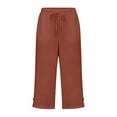 thumbnail image 5 of Women's Linen Button Elastic Waist Capris Loose Straight Leg Lightweight Breathable Casual Pants for Summer Work Daily Outings Relaxing Moments Brown S, 5 of 5