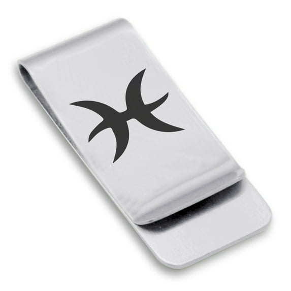Stainless Steel Pisces Zodiac Sign (Two Fishes) Classic Slim Money Clip Credit Card Holder