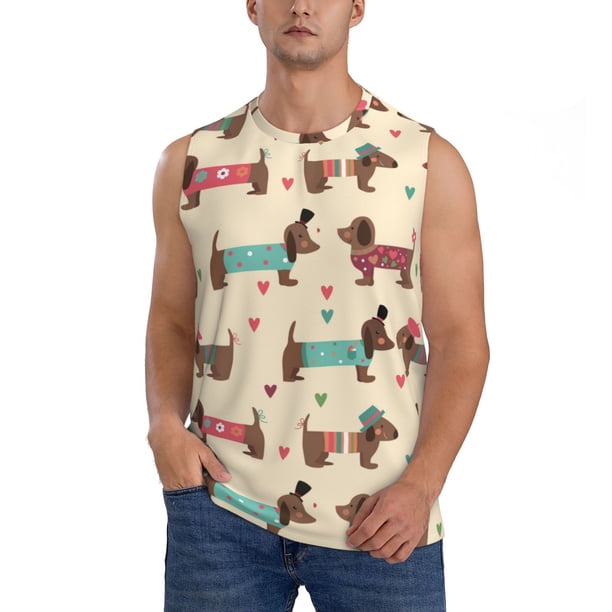 Balery Dachshund Dog Puppy Camisetas sin mangas para hombre, absorbe la humedad y protege contra el mal olor.-Large