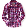 thumbnail image 1 of Camisa tejida con botones Aeropostale a cuadros para mujer morado mediano, 1 of 1
