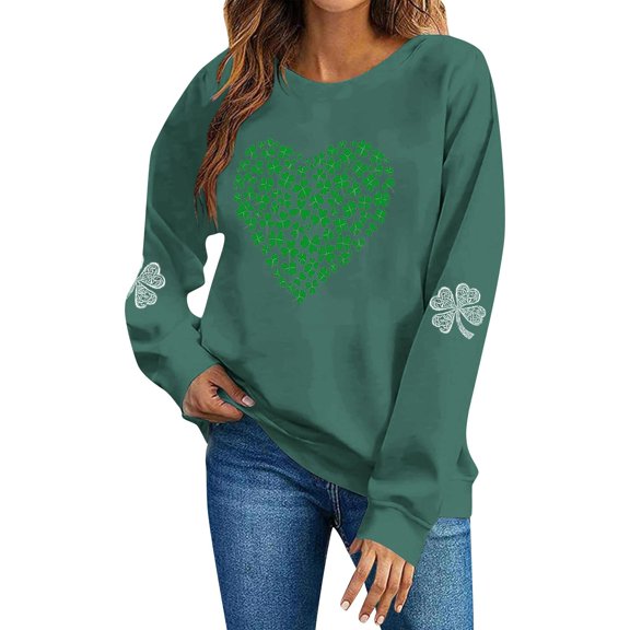 ClodeEU Womens Saint Patrick‘s Day Crewneck Sweatshirt, Long Sleeve Casual Pullover Green 12,Womens Plus M