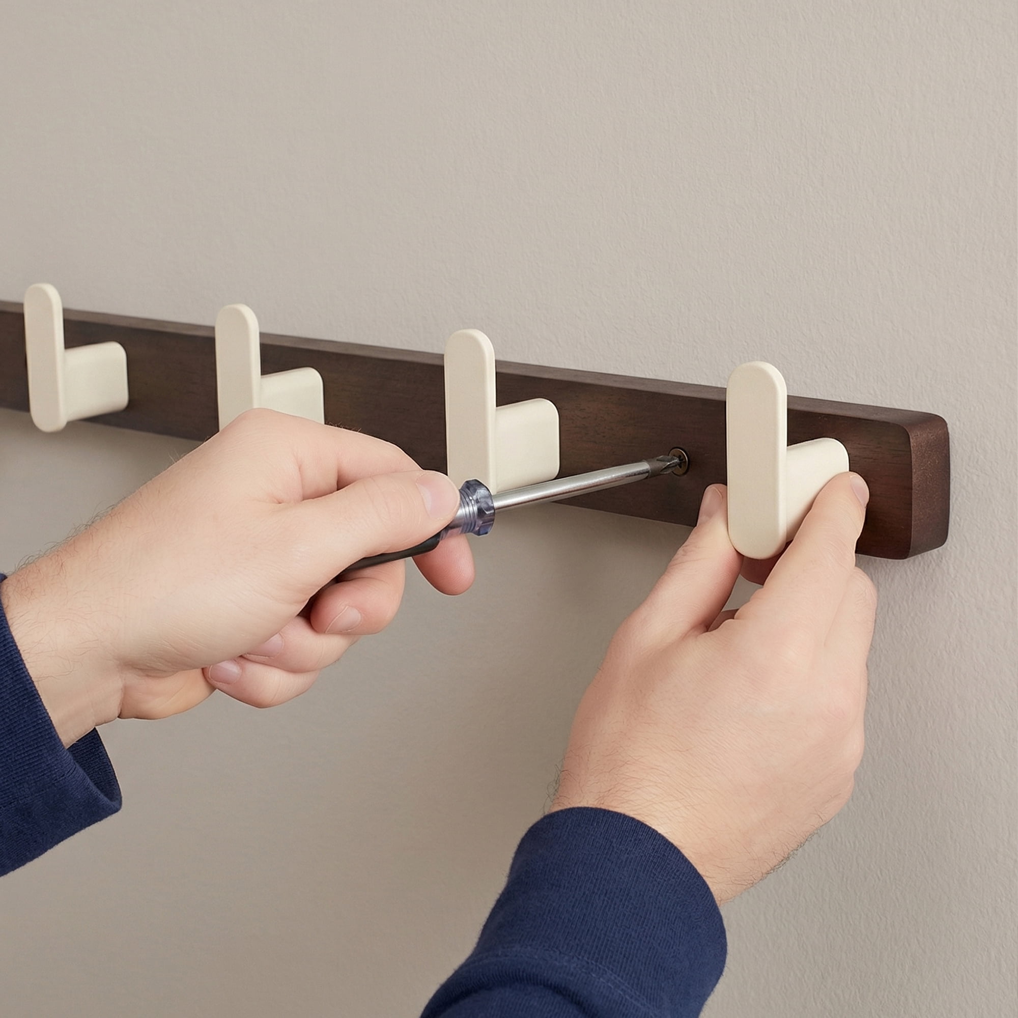 Unique Bargains Coat Rack Wall Mount Aluminum Wood 5 Hooks for Hanging Entryway White