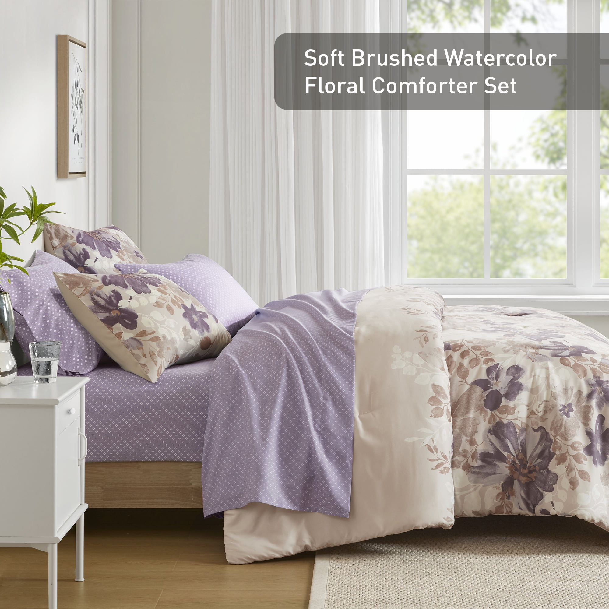 Regency Heights Queen Comforter Set with Sheets, Soft Brushed Bed in A Bag with Diamond Printed Bed Sheet Set, 7 Piece Bedding Sets with Flat Sheet and Fitted Sheet, Taupe