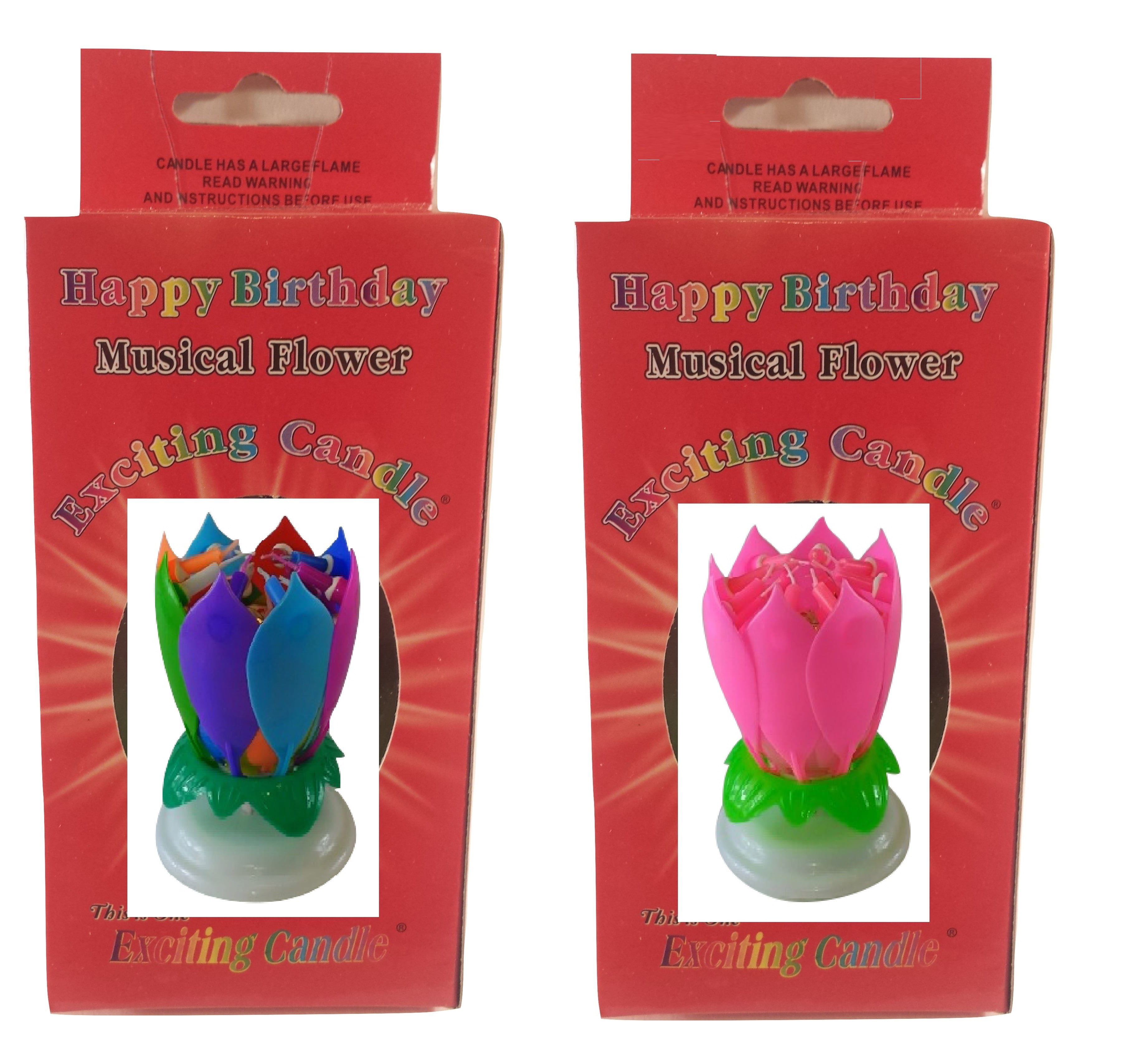 3 PACK Blue Yellow & Red 3 PACK Amazing Lotus Flower Magical Birthday Candle 