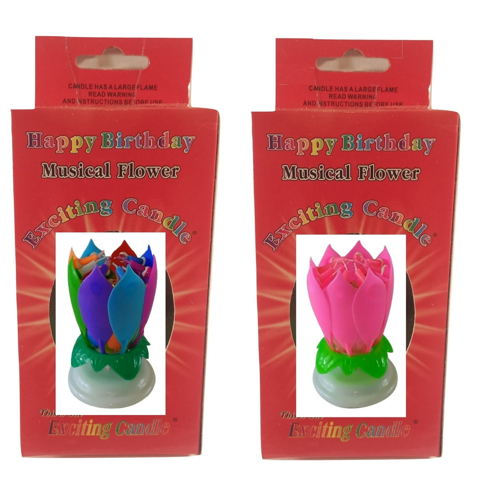 Exciting Candle Lotus Flower Birthday Candle, 2 Pack, 1 Rainbow and 1