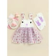 thumbnail image 2 of TSEXIEFOOFU Girls' Dress Leg Covers Cartoon Rabbit Print Flowers Mesh Yarn Loose Hem Cute Casual Dress, 2 of 9