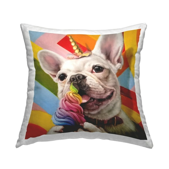 Stupell Industries Rainbow French Bulldog Unicorn Ice Cream Colorful Novelty Multi-Color,18 x 7 x 18 Decorative Pillows