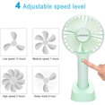 thumbnail image 2 of Mini Portable USB Rechargeable Hand Held Handheld Fan with Base, 2500mAh Battery, 4 Modes for Home, Office, Bedroom and Outdoor Travel (Green), 2 of 4