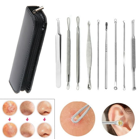 9pcs Stainless Facial Acne Spot Pimple Remover Extractor Tool