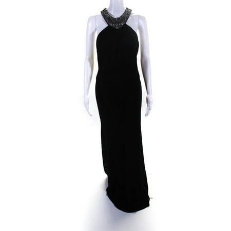 

Theia Womens Crepe Halter Gown Black Size 6