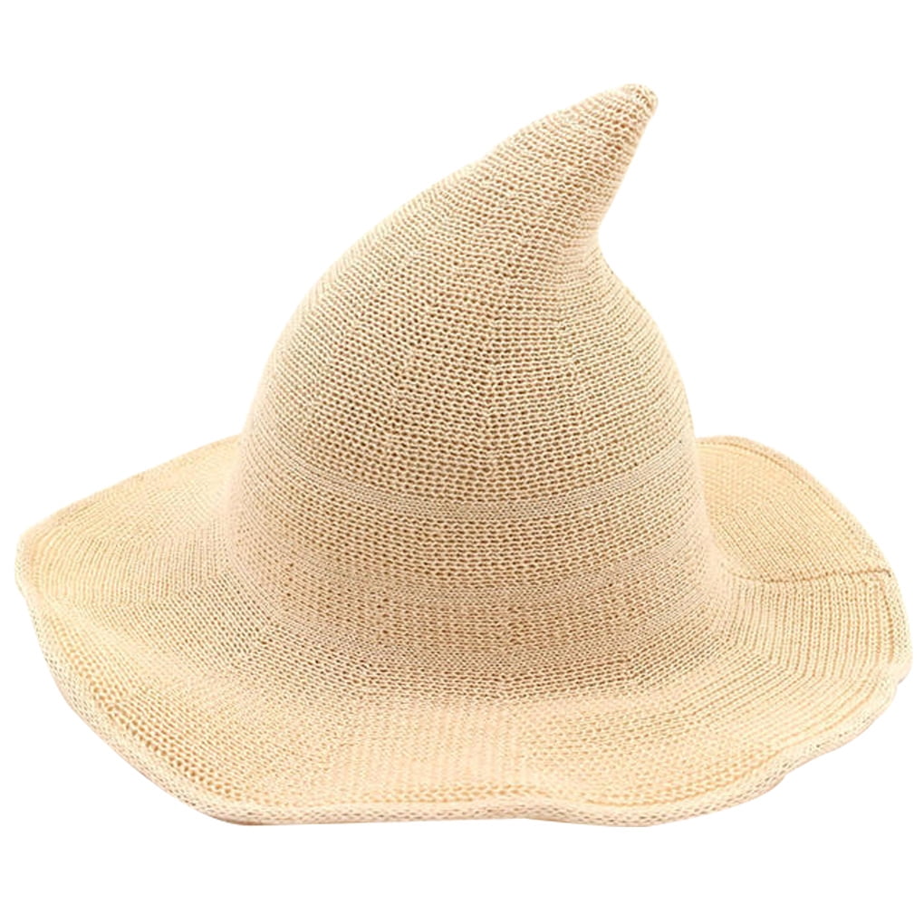 Tureclos Women Folding Fisherman Hat Pointed Top Large Cornice Knitted Witch Cap for Halloween Cosplay Costume Cotton Yarn, Women's, Size: One size,