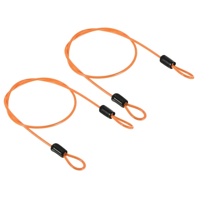 Unique Bargains 2.5mmx0.5m Coated Security Steel Cable Luggage Lock Wire Rope Double Loop Orange 2 Pack