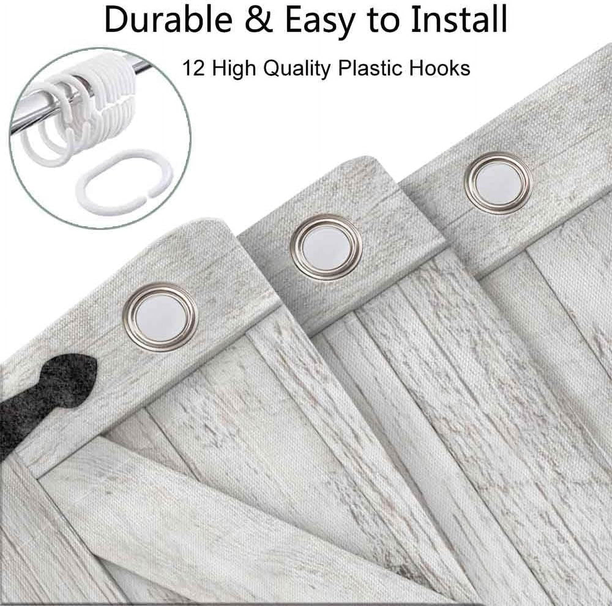 Wooden Barn Door Shower Curtain, Rustic Wooden Garage Door Shower Curtain Vintage Wood Farmhouse Shower Curtain, Country Barn Door Shower Curtain with Hooks, 72X72 Inch, Beige