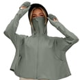 thumbnail image 2 of Women's Cropped UPF50+ Sun Protection Jacket, Ice Silk Hooded Long Sleeve with Thumb Holes, Summer Cycling Hiking Outdoor Wear Army Green One Size, 2 of 5