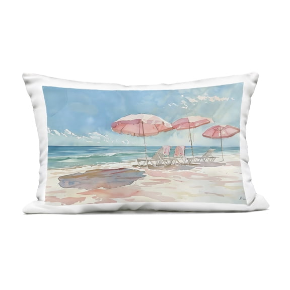 Stupell Industries Pastel Pink Watercolor Beach Outdoor Printed Pillow design by LSR Design Studio, 14 x 7 x 20