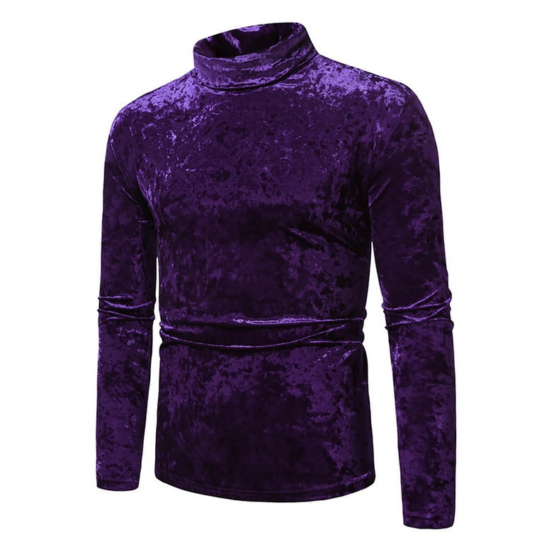 zbxnLI Men's Velvet Long Sleeve Shirts Mock Neck Velour Classic T