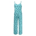 thumbnail image 4 of DHFJKG Womens Pajama Sets 2 Piece Spaghetti Strap Sleepwear Ruffle Heart Print Soft Pants Set Loungewear Outfits Stylish Nightwear, 4 of 5