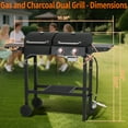 thumbnail image 4 of 2 Burner Propane Gas & Charcoal Combo Grill with Griddle, 19100 BTU Outdoor BBQ Smoker BBQ Grill with Side Burner, Cast Iron Grates, Temperature Gauge, Cart with Wheels, 4 of 7