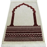 Modefa Turkish Islamic Plush Velvet Prayer Rug Carpet Janamaz Sajjadah Royal Mihrab - Red