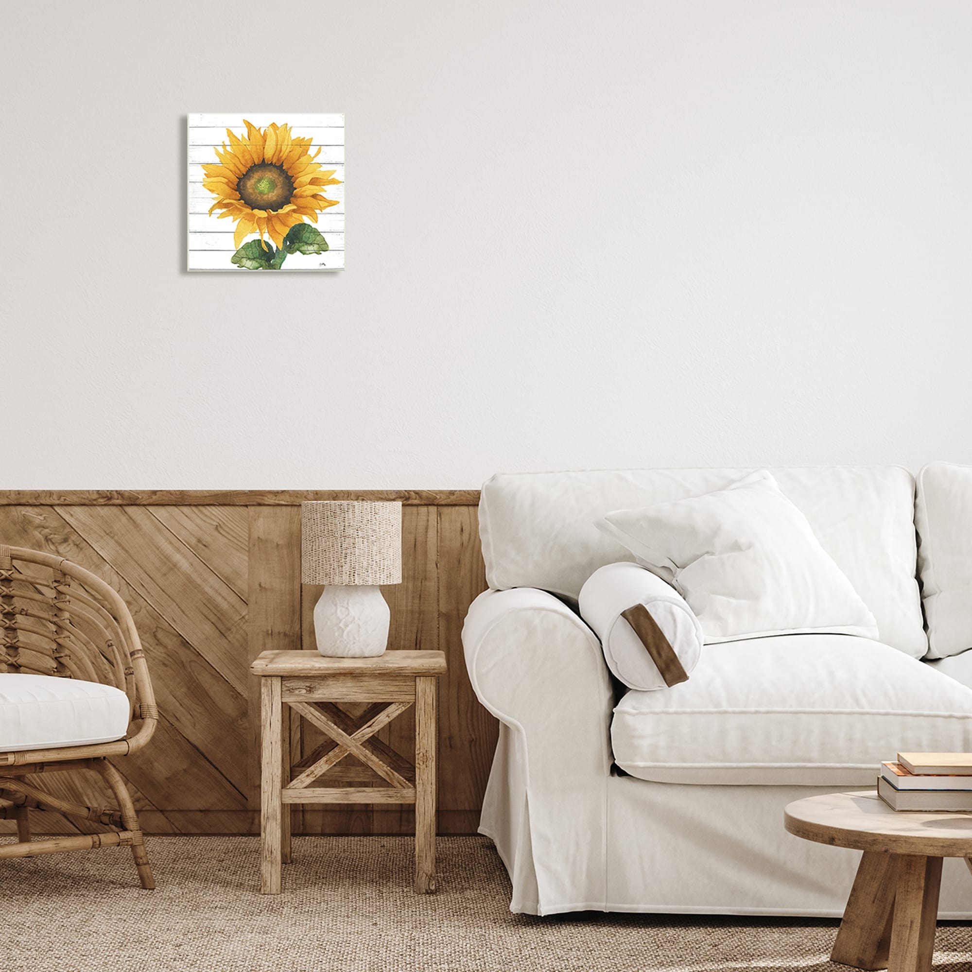 Stupell Industries Yellow Sunflower Blossom Bold Petals Rustic Design Wood Wall Art, 12 x 12, Design by Elizabeth Medley