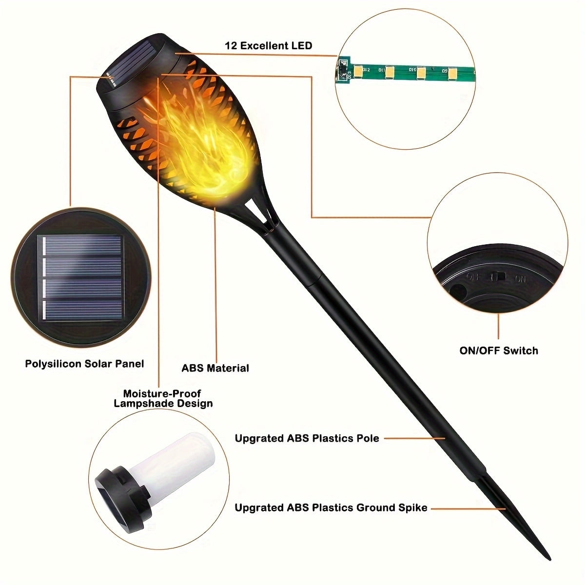 Solar Torch Light with Flickering Flame, 8 Pack Solar Lights Outdoor, Waterproof Outdoor Lights for Yard Garden, Luces Solares para Exteriores, Torches Lighting for Outside Patio Decorations