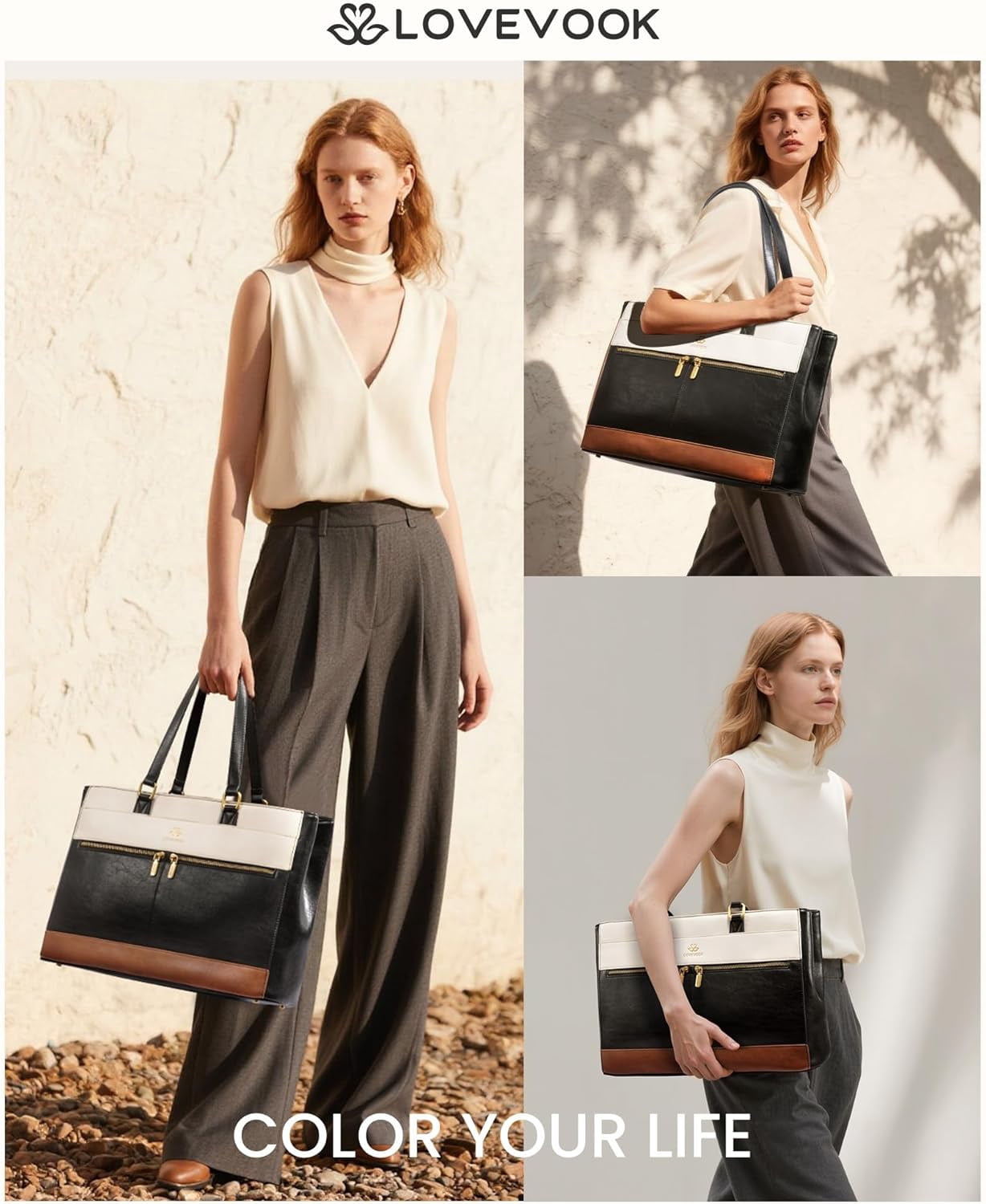 LOVEVOOK Laptop Bag for Women,15.6 Inch Vintage Work Tote Bags for Women,Leather Teacher Bag,Large Handbag Computer Briefcase