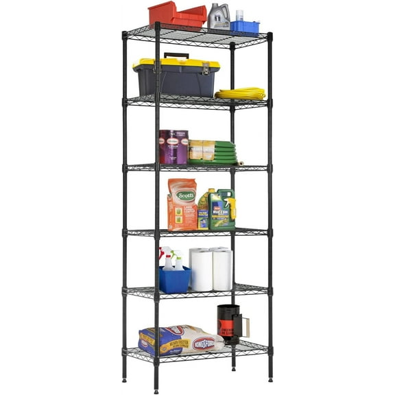 FDW 6-Tier Adjustable Wire Shelving,with One 6-Tier Shelf or Two 3-Tier Shelf(Black, 13" D x 23" W x 59" H)