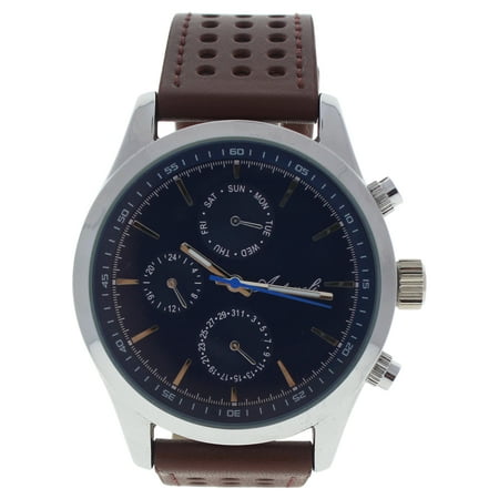 AG0308-03 Silver/Brown Leather Strap Watch