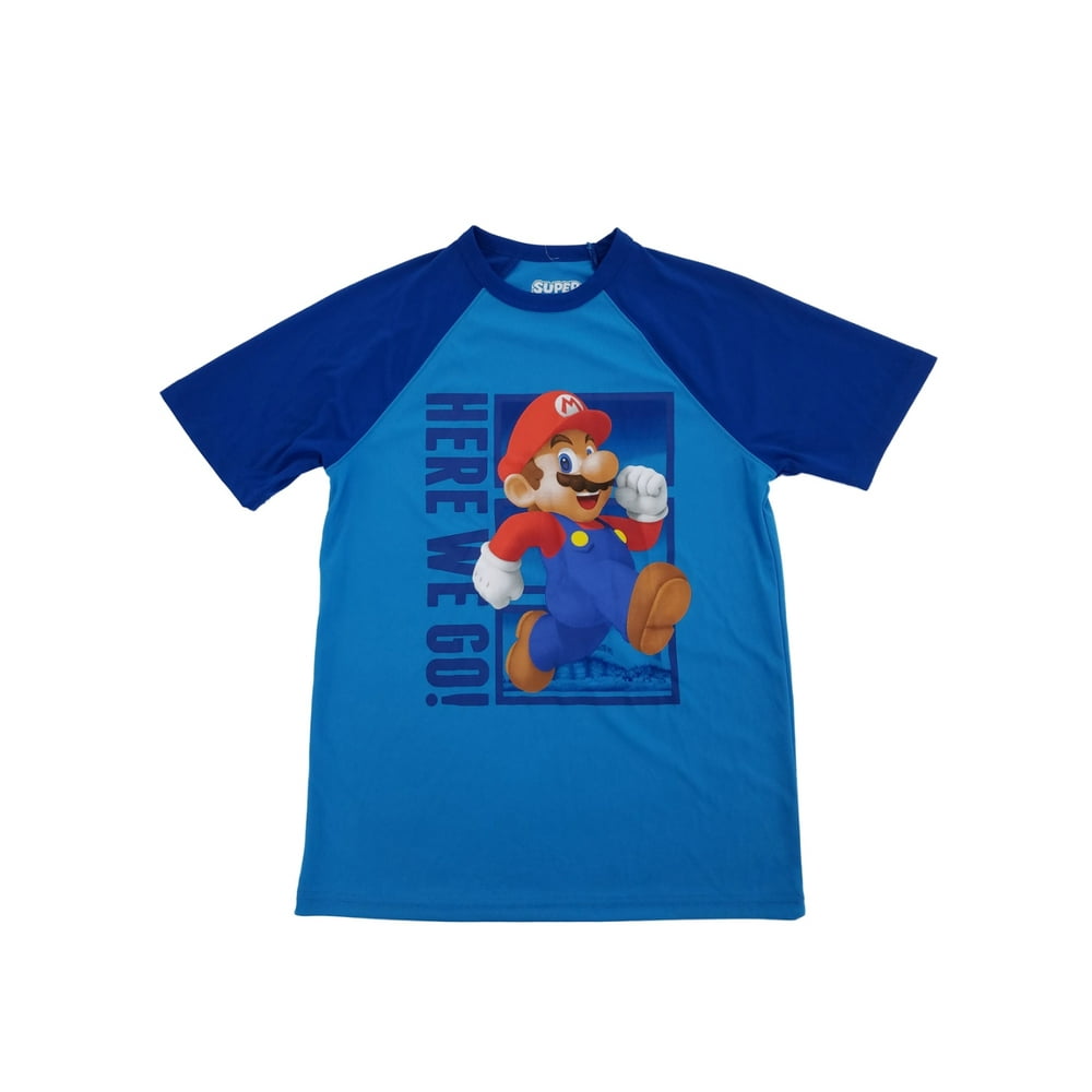 Super Mario Bros. Super Mario Nintendo Boys Blue Raglan Graphic Tee Poly TShirt Large