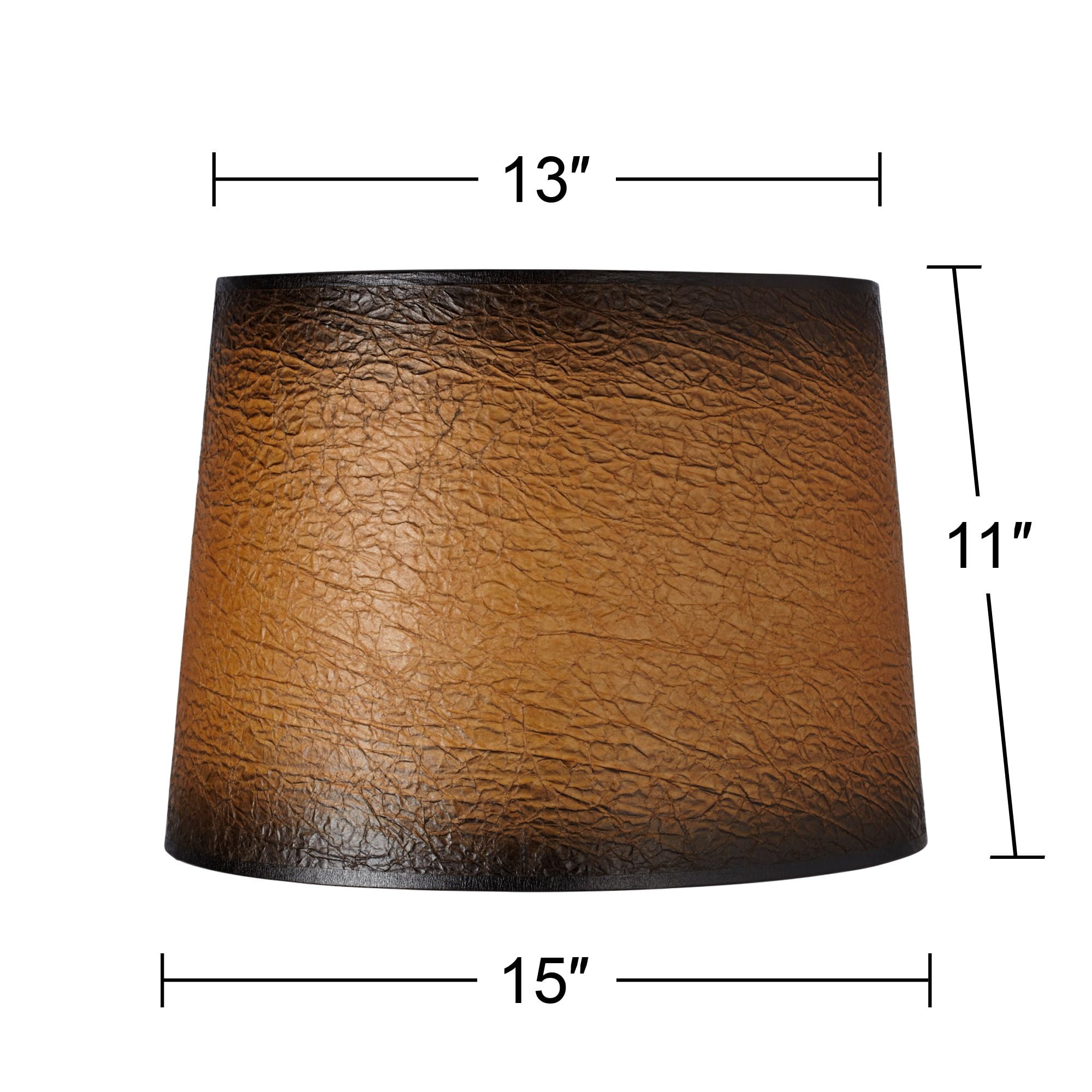 Springcrest Distressed Faux Paper Medium Lamp Shade 13" Top x 15" Bottom x 11" Slant (Spider) Replacement with Harp