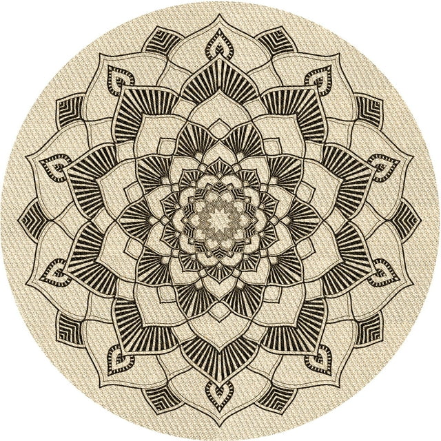 Ahgly Company Tapis d'Intérieur Rond Lavable en Machine Beige Blé Transitionnel, 4 Pieds Rond